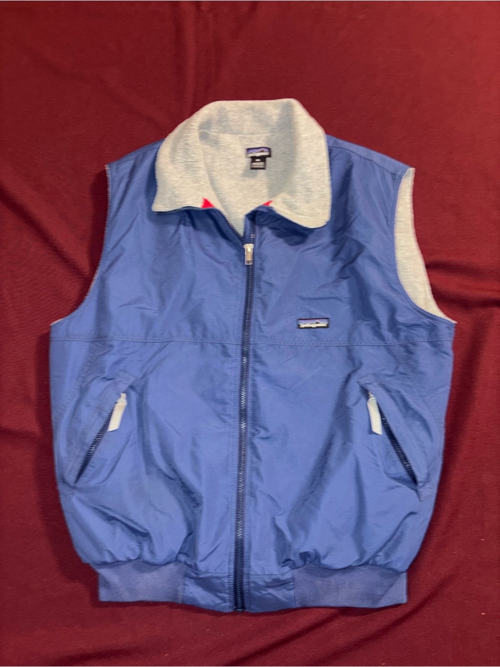 Patagonia Blue Men's Vest with Light Gray Fleece Collar